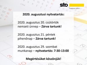2020. augusztusi nyitvatartás